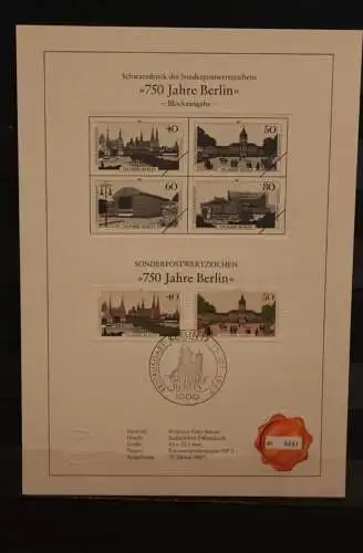 Berlin 1987, Schwarzdruck: 750 Jahre Berlin; ESST, nummeriert, limitiert