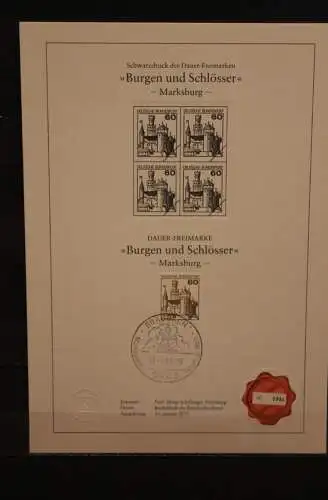 Deutschland 1988, Schwarzdruck: Burgen und Schlösser: Marksburg 1977; ESST, nummeriert, limitiert, MiNr 917