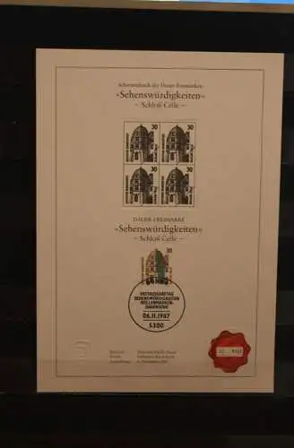 Deutschland 1987, Schwarzdruck: Sehenswürdigkeiten: Schloß Celle, ESST, nummeriert, limitiert, MiNr 1339