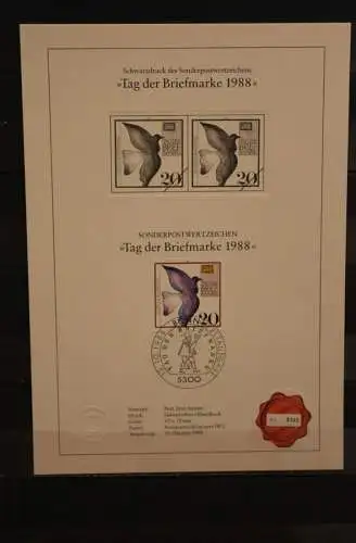 Deutschland 1988, Schwarzdruck: Tag der Briefmarke 1988, ESST, nummeriert, limitiert, MiNr 1388