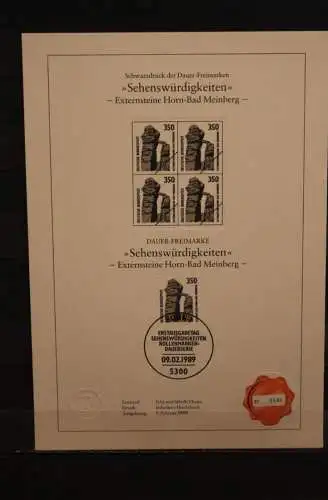 Deutschland 1989, Schwarzdruck: Sehenswürdigkeiten: Externsteine Horn - Bad Meinberg; ESST, nummeriert, MiNr 1407