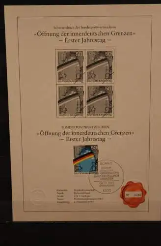 Deutschland 1990, Schwarzdruck: Öffnung innerdeutsche Grenze,  ESST, nummeriert, limitiert, MiNr Block 1481