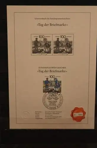Deutschland 1991, Schwarzdruck: Tag der Briefmarke 1991,  ESST, nummeriert, limitiert, MiNr Block 1570