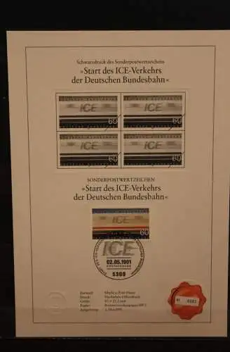 Deutschland 1991, Schwarzdruck: ICE-Verkehr der Bundesbahn; ESST, nummeriert, limitiert, MiNr 1530