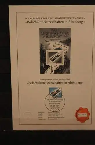 Deutschland 1991, Schwarzdruck: Bob-Weltmeisterschaften in Altenberg; ESST, nummeriert, limitiert, MiNr Block 23