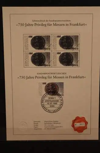 Deutschland 1990, Schwarzdruck: Privileg für Messen in Frankfurt; ESST, nummeriert, limitiert, MiNr 1452