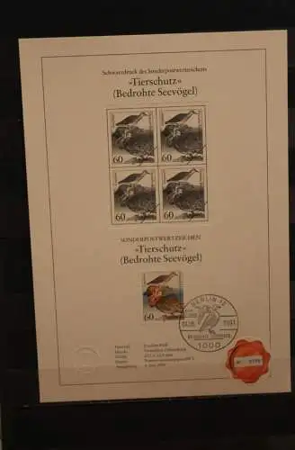 Deutschland 1991, Schwarzdruck: Tierschutz - Seevögel; ESST, nummeriert, limitiert, MiNr 1539