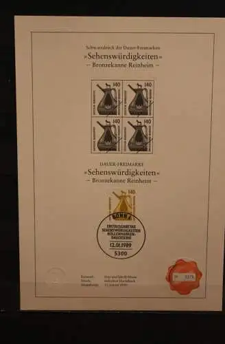 Deutschland 1989, Schwarzdruck: Sehenswürdigkeiten: Bronzekanne; ESST, nummeriert, limitiert, MiNr 1401 A