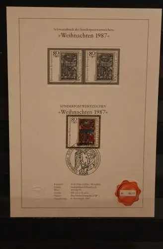 Deutschland 1987, Schwarzdruck: Weihnachten 1987; ESST, nummeriert, limitiert, MiNr 1346