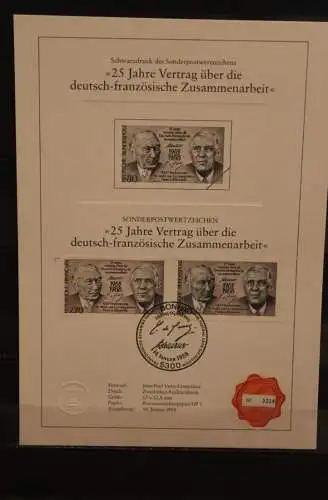 Deutschland 1988, Schwarzdruck: Deutsch-Französische Zusammenarbeit, ESST, nummeriert, limitiert, MiNr 1351