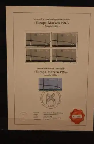 Deutschland 1987, Schwarzdruck: Europa-Marken 1987, ESST, nummeriert, limitiert, MiNr 1322
