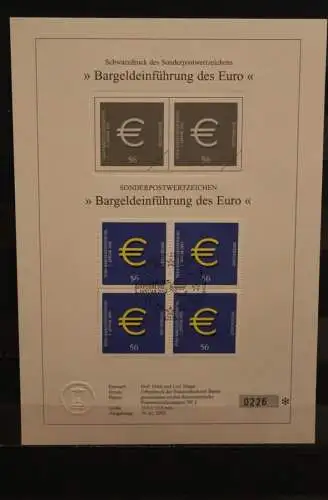 Deutschland 2002, Schwarzdruck: Bargeldeinführung des Euro; ESST, nummeriert, limitiert, MiNr 2234