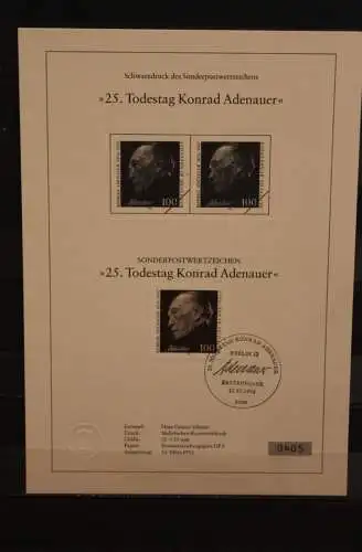 Deutschland 1992, Schwarzdruck: Konrad Adenauer; ESST, nummeriert, limitiert, MiNr 1601