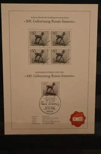 Berlin 1988, Schwarzdruck: Rene Sintenis, ESST, nummeriert, limitiert, MiNr 805