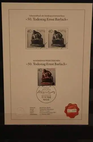 Berlin 1988, Schwarzdruck: Ernst Barlach, ESST, nummeriert, limitiert, MiNr 823