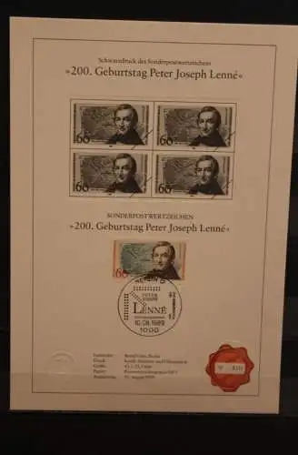 Berlin 1989, Schwarzdruck: Peter J. Lenne, ESST, nummeriert, limitiert, MiNr 850