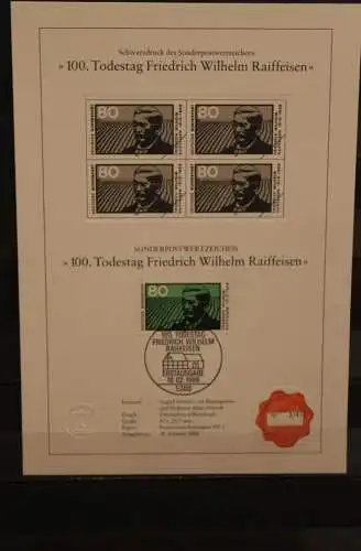 Berlin 1988, Schwarzdruck: Friedrich W. Raiffeisen, ESST, nummeriert, limitiert, MiNr 1358