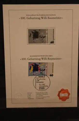 Deutschland 1989, Schwarzdruck: Willi Baumeister, ESST, nummeriert, limitiert, MiNr 1403