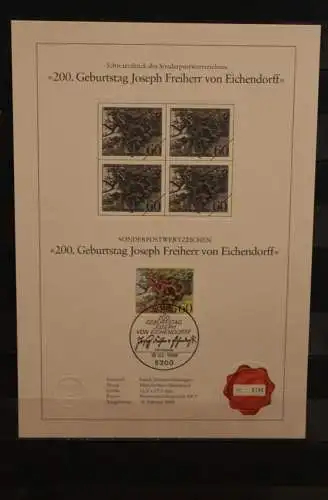 Deutschland 1988, Schwarzdruck: Joseph von Eichendorff, ESST, nummeriert, limitiert, MiNr 1356