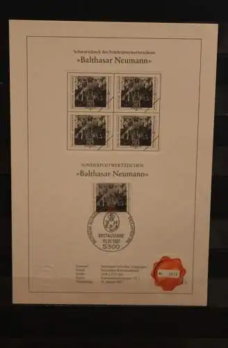 Deutschland 1987, Schwarzdruck: Balthasar Neumann, ESST, nummeriert, limitiert, MiNr 1307