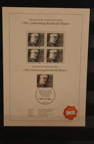 Deutschland 1989, Schwarzdruck: Reinhold Maier, ESST, nummeriert, limitiert, MiNr 1440