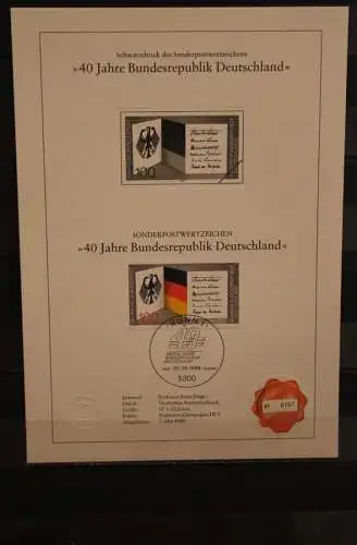 Deutschland 1989, Schwarzdruck: 40 Jahre Bundesrepublik Deutschland, ESST, nummeriert, limitiert, MiNr 1421