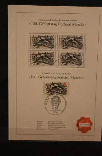 Deutschland 1989, Schwarzdruck: Gerhard Marcks, ESST, nummeriert, limitiert, MiNr 1410