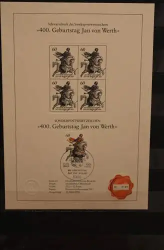 Deutschland 1991, Schwarzdruck: Jan von Werth, ESST, nummeriert, limitiert, MiNr 1504