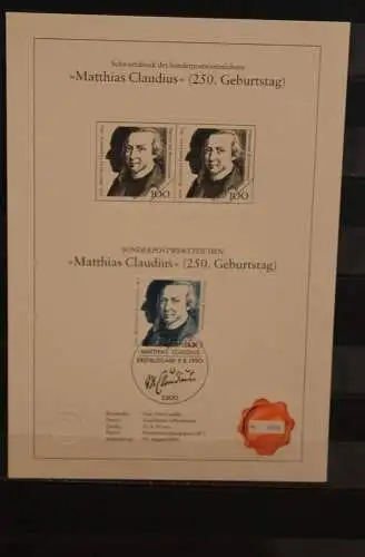 Deutschland 1990, Schwarzdruck: Matthias Claudius, ESST, nummeriert, limitiert, MiNr 1473