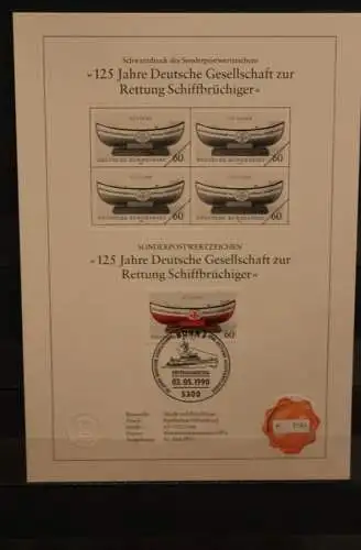 Deutschland 1990, Schwarzdruck: Gesellschaft zur Rettung Schiffbrüchiger, ESST, nummeriert, limitiert, MiNr 1465