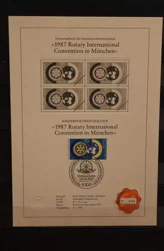 Deutschland 1987, Schwarzdruck: Rotary International, ESST, nummeriert, limitiert, MiNr 1327