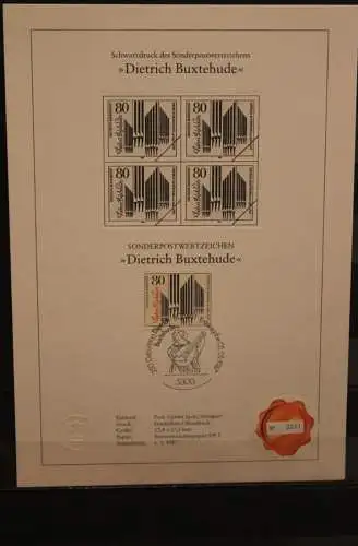 Deutschland 1987, Schwarzdruck: Dietrich Buxtehude, ESST, nummeriert, limitiert, MiNr 1323