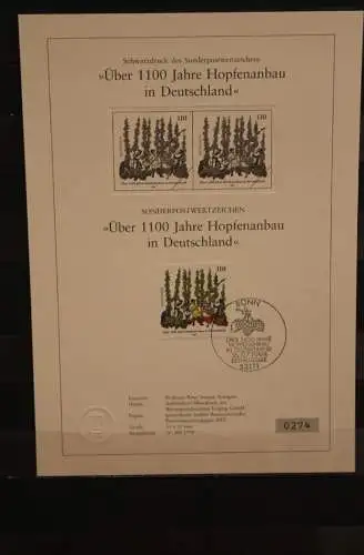 Deutschland 1998 Schwarzdruck: ,1100 Jahre Hopfenanbau, ESST, nummeriert, limitiert, MiNr 1999