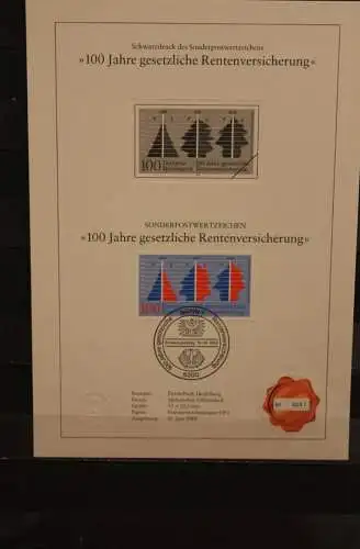 Deutschland 1989, Schwarzdruck: 100 Jahre gesetzliche Rentenversicherung, ESST, nummeriert, limitiert, MiNr 1426