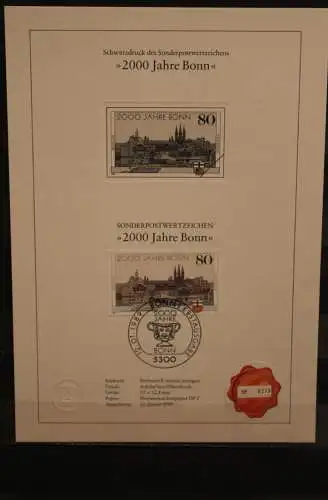 Deutschland 1989, Schwarzdruck: 2000 Jahre Bonn, ESST, nummeriert, limitiert, MiNr 1402