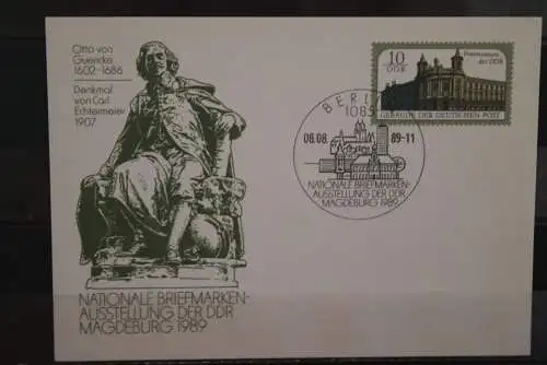 DDR 1989, Ganzsache Otto von Guericke, Nationale Briefmarken-Ausstellung Magdeburg, SST