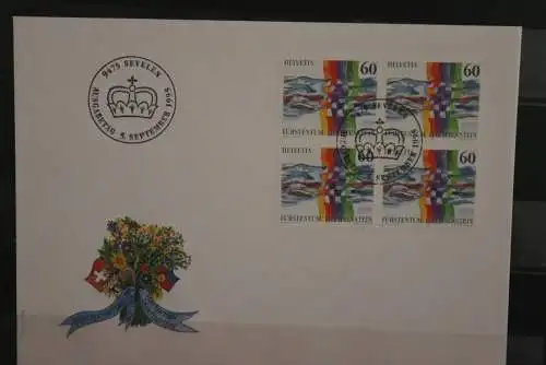 Liechtenstein/Schweiz; Nachbarschaft; Gemeinschaftsausgabe; 1995, FDC; Viererblock-FDC, selten