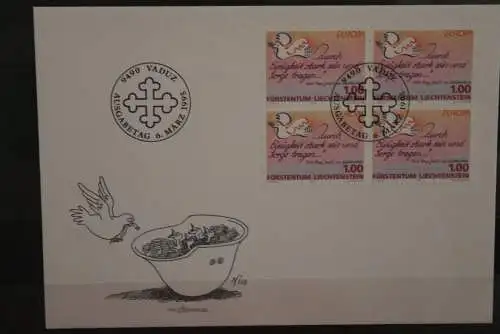 Liechtenstein, Europa - CEPT 1995, 2 FDC, Viererblock-FDC, MiNr. 1103-04, selten