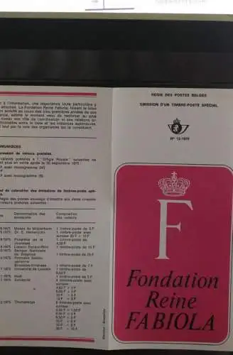 Belgien, Schwarzdruck, Ersttagsfaltblatt Nr. 12-1975: Königin Fabiola-Stiftung; Franz. Ausgabe
