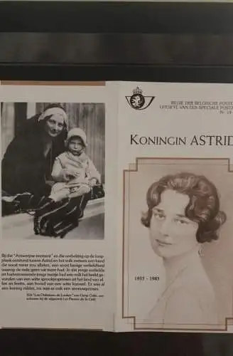 Belgien, Schwarzdruck, Ersttagsfaltblatt Nr. 14-1985: Königin Astrid; Fläm. Ausgabe