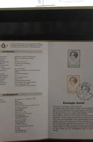 Belgien, Schwarzdruck, Ersttagsfaltblatt Nr. 14-1985: Königin Astrid; Fläm. Ausgabe