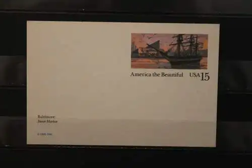 USA 1989, Ganzsache, America the Beautiful, Baltimore, ungebraucht; Schiff