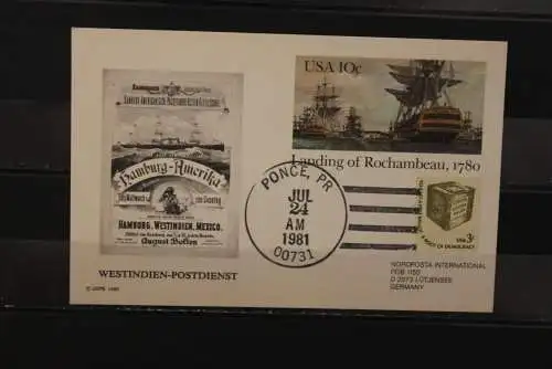 USA 1980, Ganzsache, Landing of Rochambeau, 1780, Westindien-Postdienst, NORDPOSTA,  gebraucht