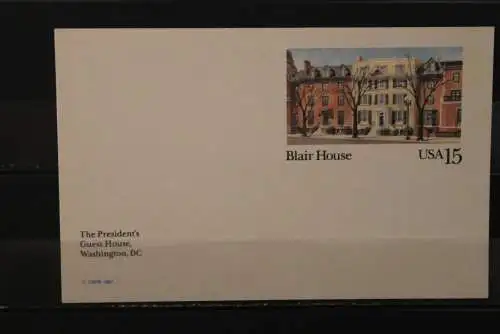 USA 1987, Ganzsache, Blair House, Washington, D.C., ungebraucht