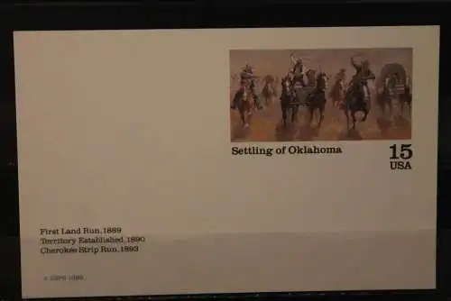 USA 1989, Ganzsache, Settling of Oklahoma, ungebraucht