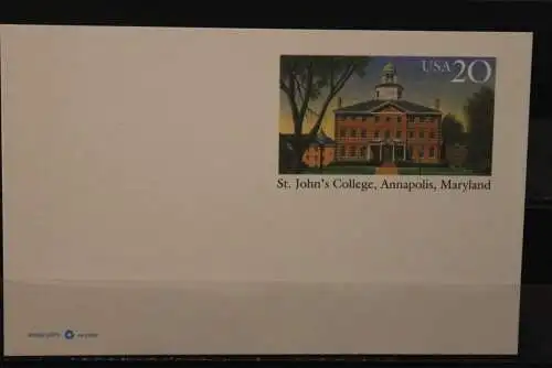 USA 1996, Ganzsache, St. John's College, Annapolis, ungebraucht