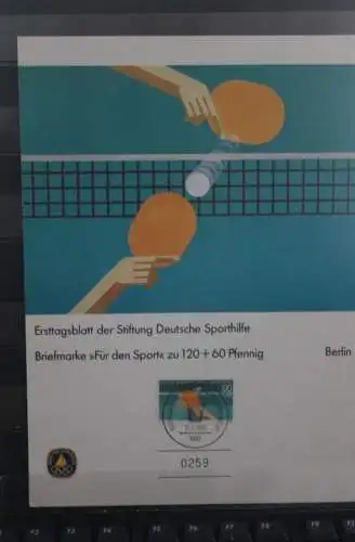 Für den Sport 1985; Ersttagsblatt der Sporthilfe; Berlin; Tischtennis