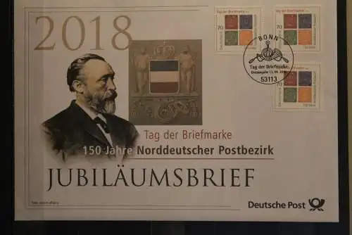 Deutschland; Jubiläumsbrief 2018: Tag der Briefmarke; 150 Jahre Norddeutscher Postbezirk