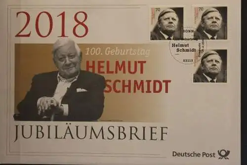 Deutschland; Jubiläumsbrief 2018: 100. Geburtstag Helmut Schmidt