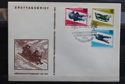 DDR; 1966, Rennrodel-WM, MiNr. 1156-58, FDC